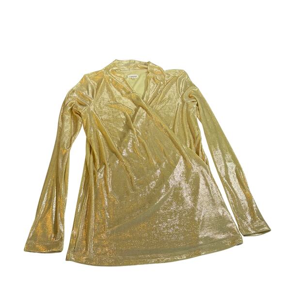 J. Peterman womens gold wrap blouse long sleeve tunic Size S. holiday party - Picture 2 of 8
